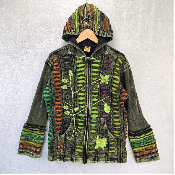 Karma Circle USA Sweaters - Karma Circle USA Zip Up Hoodie Medium Boho Floral Patchwork Hippie Sweatshirt
